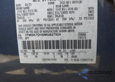 2021 Ford Explorer Xlt from USA, damaged, VIN 1FMSK7DH8MGB27924